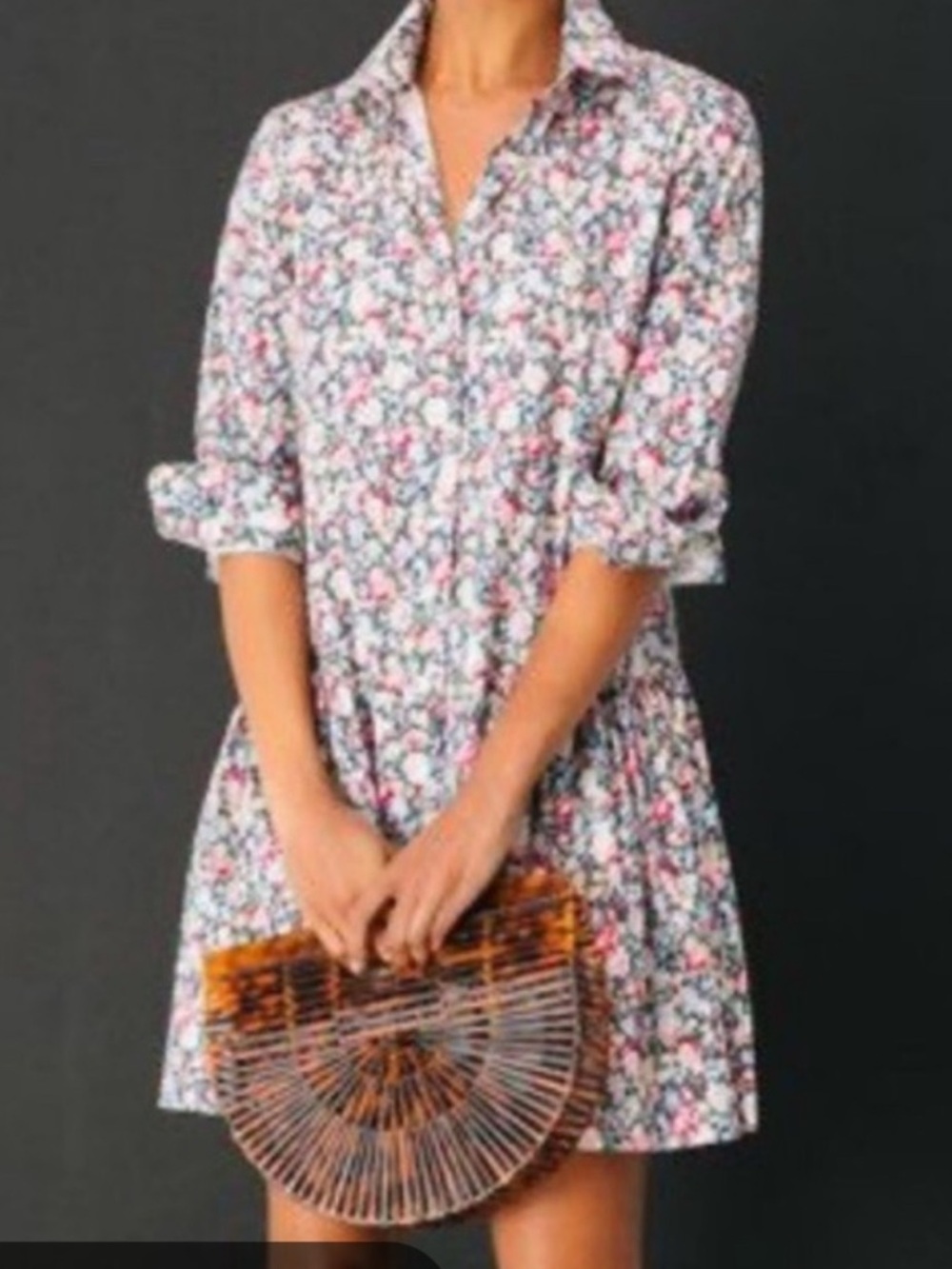 The Shirt by Rochelle Behrens Pink Floral Midi Shirt Dress